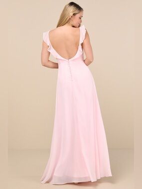 Lulus Dreamy Admiration Light Pink Ruffled Maxi Dress Size L NEW